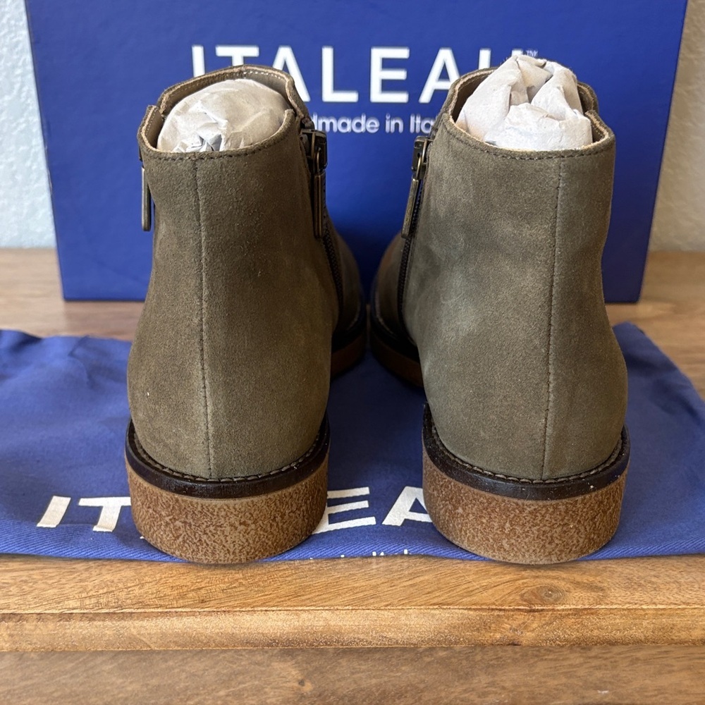Italeau Women's Olive Suede Ankle Boots- Weatherproof & Handmade in Italy - Picture 9 of 14